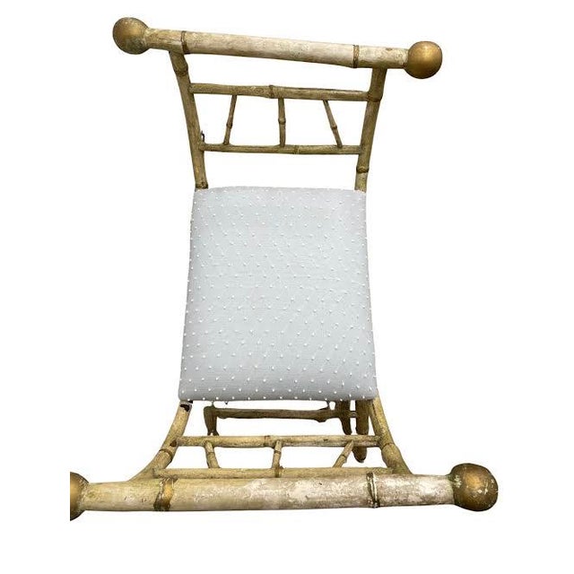 American Vintage Bamboo X-Frame Stool With Upholstered Seat For Sale - Image 3 of 4