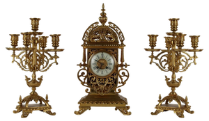 Golden Bronze Triptych Clock, Set of 3