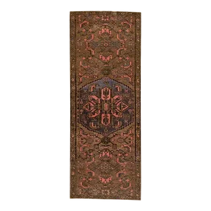 Vintage Distressed Brown Floral Wool Runner