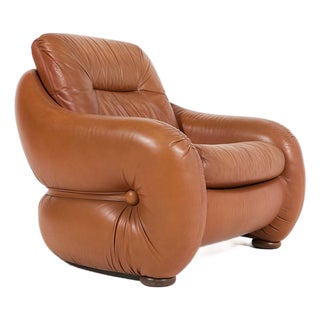 Italian Sculptural Leather Lounge Chair, 1960s For Sale
