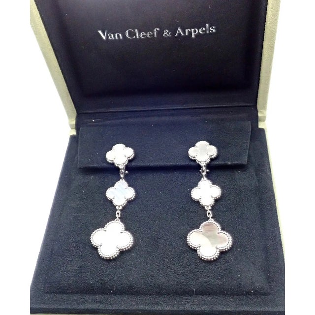 Silver Van Cleef & Arpels White Gold Magic Alhambra Mop Chalcedony Earrings, Pair For Sale - Image 8 of 11