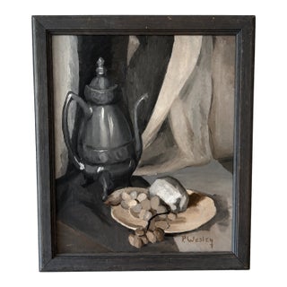 1934 Phyllis Wesley Original Oil on Canvas Still Life “Study in Black and Ochre” – Minneapolis Institute of Arts Exhibition For Sale