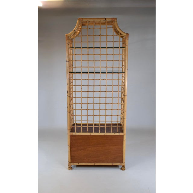 1970's Vintage Coastal Pagoda Bamboo Etagere Bookcase With Glass Shelves and Drawers For Sale - Image 11 of 15