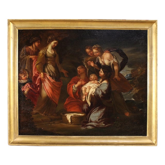 Italian Artist, Moses Saved from the Waters, 670, Oil on Canvas For Sale