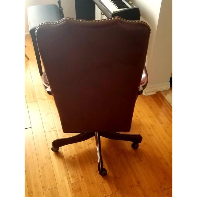 English Vintage Hickory Chair Tufted Oxblood Leather Executive Desk Chair For Sale - Image 3 of 13