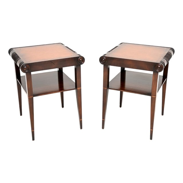 Antique Regency Leather Top Side Tables, 1930s, Set of 2 For Sale