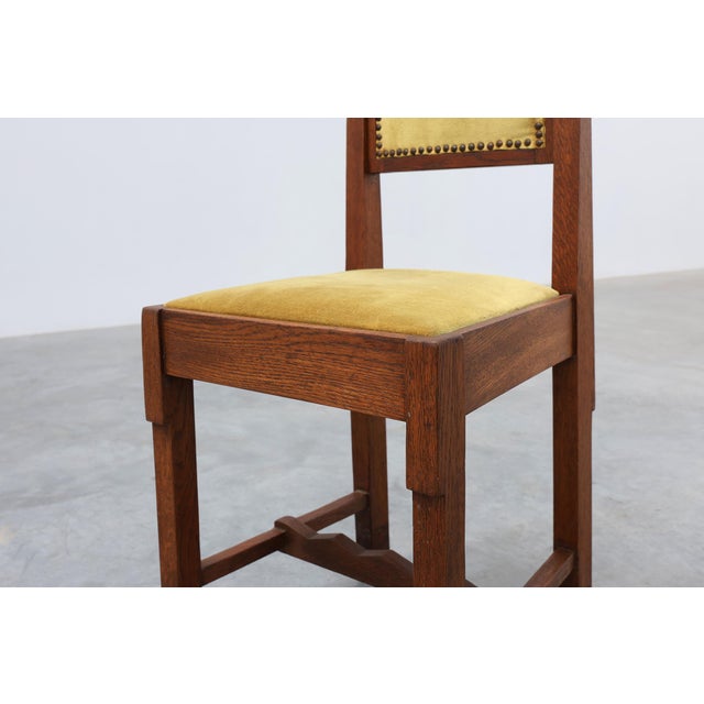 Vintage Art Deco Belgian Oak Side Chair with Yellow Upholstery, 1920s For Sale - Image 3 of 15