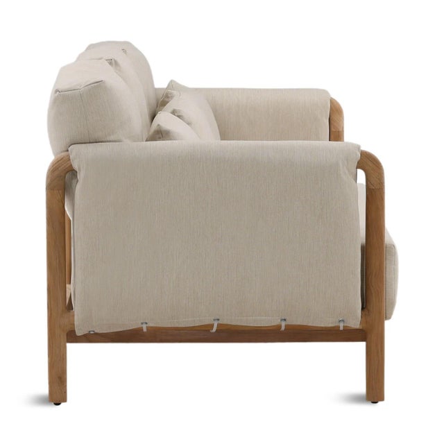 Contemporary Hermosa Outdoor Teak & Beige Sofa For Sale - Image 3 of 7