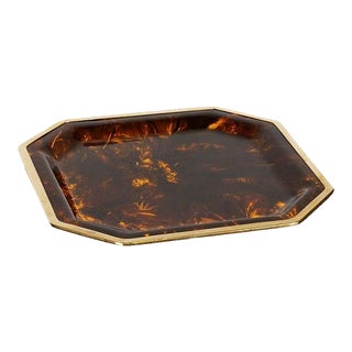 Octagonal Faux Tortoise Lucite Tray From France (Diameter 18 1/2) For Sale
