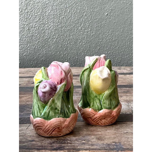 Vintage Glazed Ceramic Tulip Salt and Pepper For Sale - Image 12 of 12