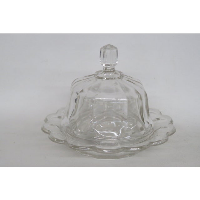 Mid 20th Century Clear Pressed Glass Covered Butter Cheese Serving Dish Petal Scalloped Rim For Sale - Image 16 of 16