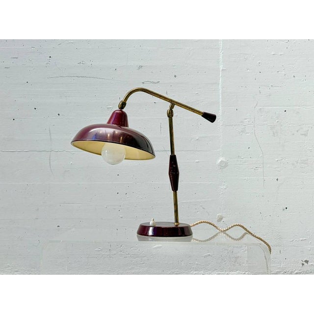 Table Lamp with Brass Arm and Lacquered Metal Shade, Italy, 1950s For Sale - Image 4 of 17