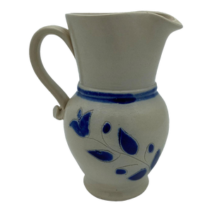 Vintage Williamsburg Salt Glazed Stoneware Pottery Cobalt Blue Leaf Pitcher
