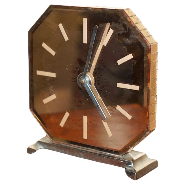 Art Deco Salmon Pink Glass Mantle Clock, England, 1920s For Sale