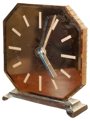 Art Deco Salmon Pink Glass Mantle Clock, England, 1920s