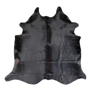 Large Black Brazilian Cowhide Rug 5'9" X 6'6" For Sale