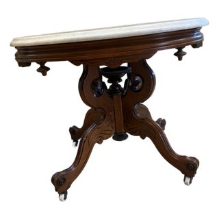 Antique Victorian Walnut Marble Top Table For Sale