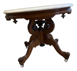 Antique Victorian Walnut Marble Top Table