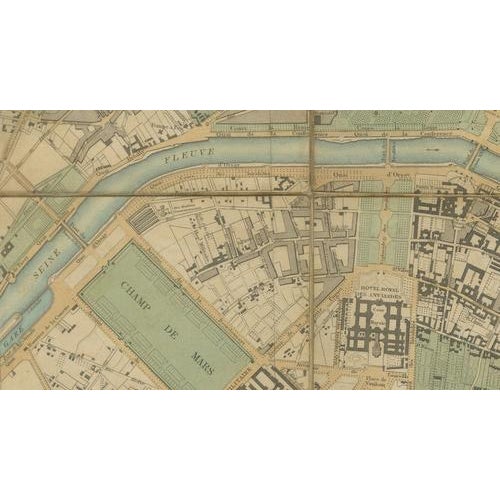 Paper Antique Linen Backed Hand-Colored Map Paris, 1855 For Sale - Image 7 of 12