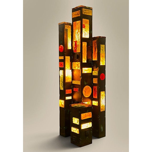 Vintage Floor Lamp in Hammered Glass and Wrought Iron from Longobard, Italy, 1960s For Sale - Image 4 of 11