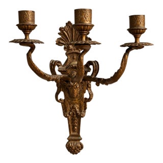 Antique 19th-Century Louis XVI Style Patinated Bronze Three-Light Wall Sconce For Sale