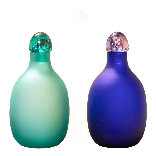 Paolo Venini Sommerso Inciso Postmodern Art Studio Glass Decanters - Set of 3 For Sale