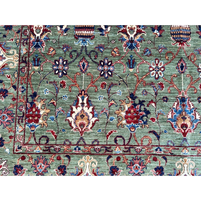 Green Hand-Knotted Afghan Ziegler Chobi Bidjar Style Wool Area Rug - 8'0" X 9'11" For Sale - Image 8 of 13