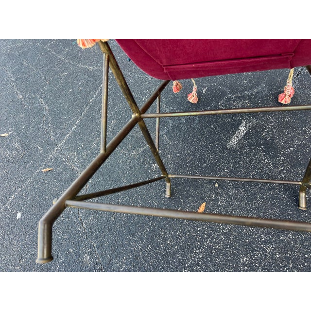 Vintage Hollywood Regency Campaign Style Wrought Iron Curved Sling Bench For Sale - Image 11 of 12