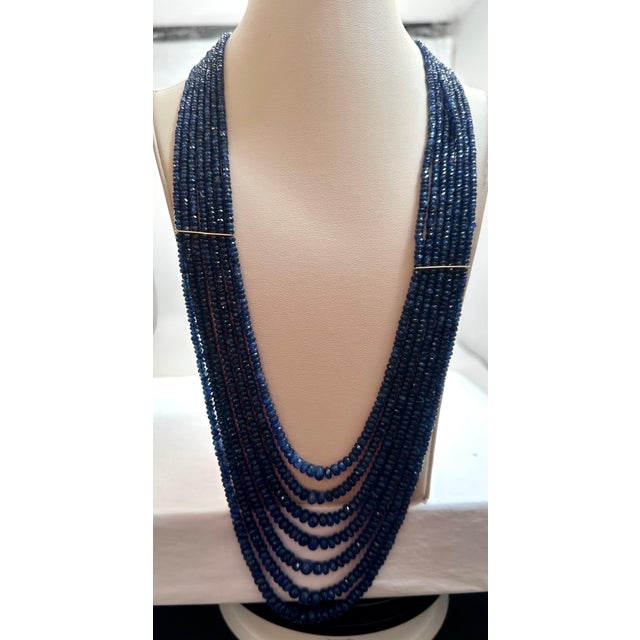 760 Carat Natural Sapphire Bead Seven Strand Necklace 14K Gold With Spacer 28" For Sale - Image 14 of 18