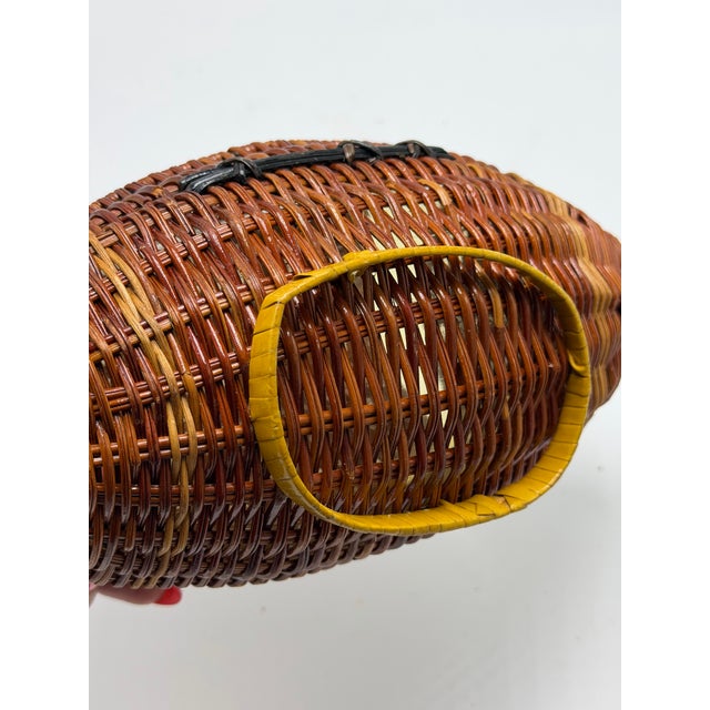 Boho Chic Vintage Wicker Football Basket For Sale - Image 3 of 9