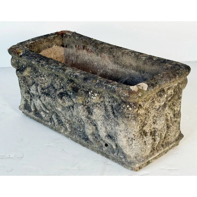 English Garden Stone Trough or Planter With Cherub Relief -Two Available For Sale - Image 10 of 12