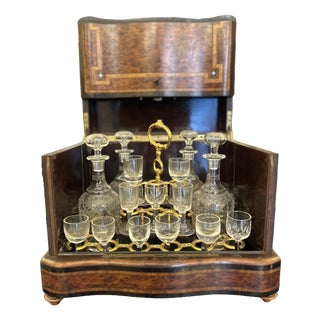 19th Century Walnut Burl Liquor Cabinet, Set of 21 For Sale