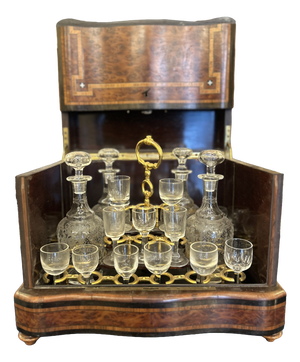 19th Century Walnut Burl Liquor Cabinet, Set of 21