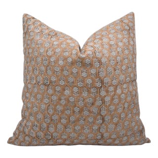 Block Printed Thick Linen Throw Pillow Cover 26x26 Inch- Tulsi Buti For Sale