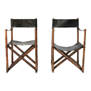 Vintage Danish Modern Folding Safari Chairs in the Style of Mogens Koch