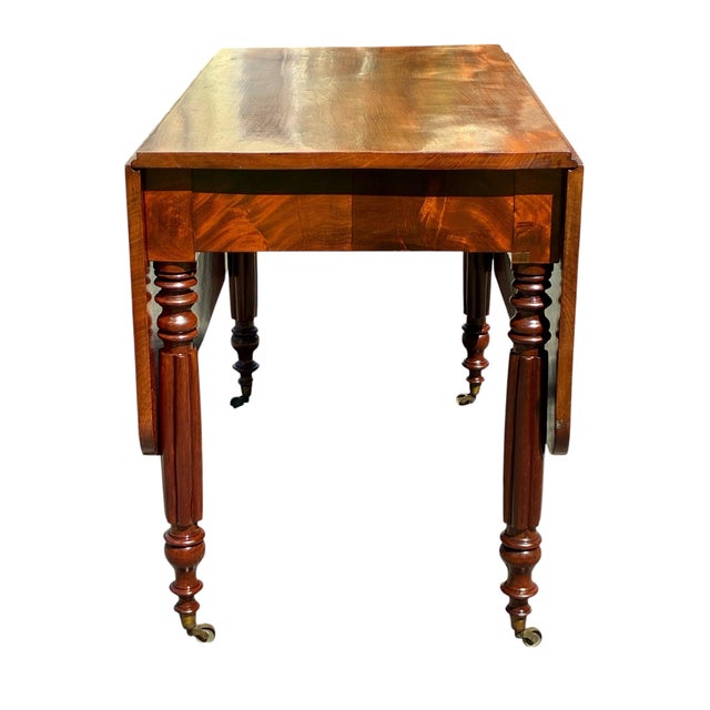 Antique Mahogany Drop Leaf Dining Table With Reed Carved Legs Boston For Sale - Image 10 of 12