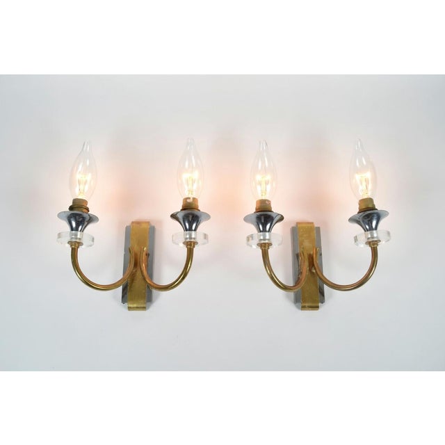 Vintage French Brass Double-Arm Wall Sconces, 1950s, Set of 2 For Sale - Image 12 of 12