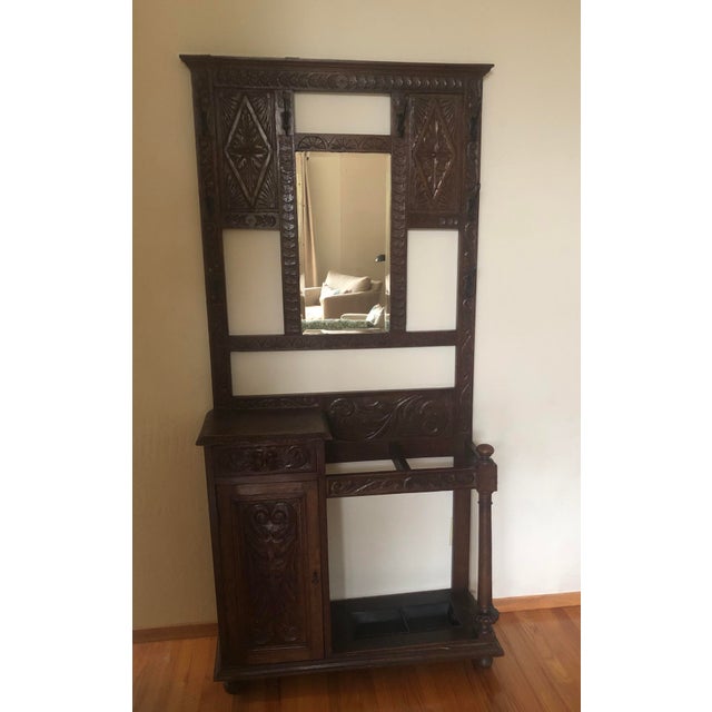 Reduced 19th Century Antique Hall Tree Carved Oak Coat Rack Chairish