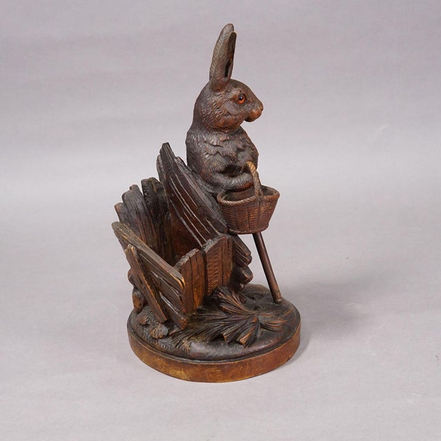 Antique Black Forest Carved Rabbit Figure With Basket, Circa 1900 For Sale - Image 4 of 9