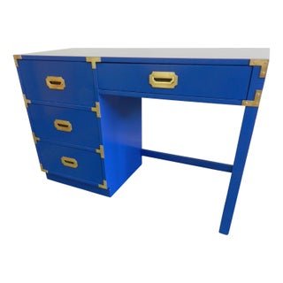 Royal Blue Vintage Campaign Desk For Sale