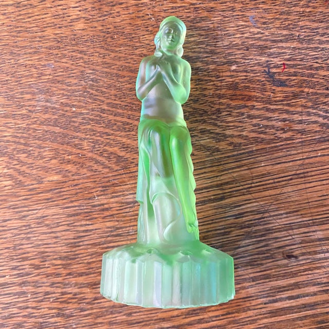 Czech Green Glass Figure of Lady Flower Frog For Sale - Image 9 of 11