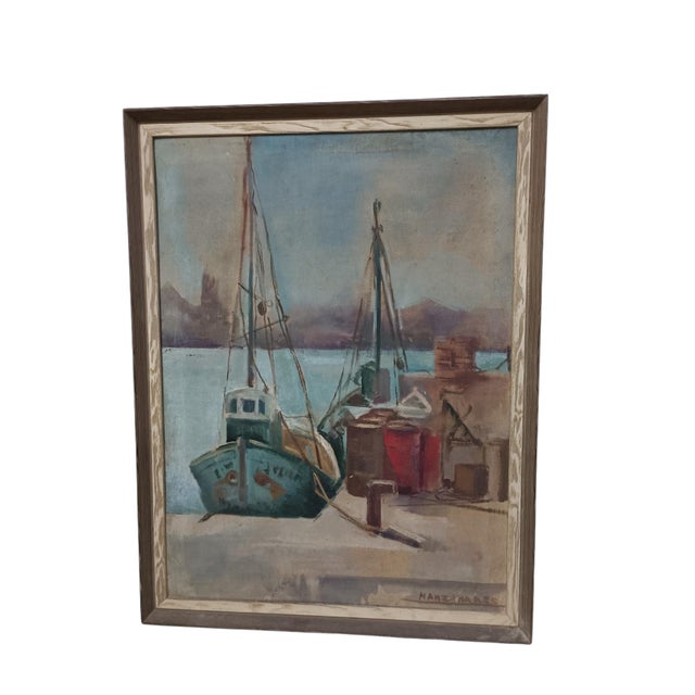 Port of Valencia, Marina, 1920s, Oil on Canvas For Sale - Image 3 of 6