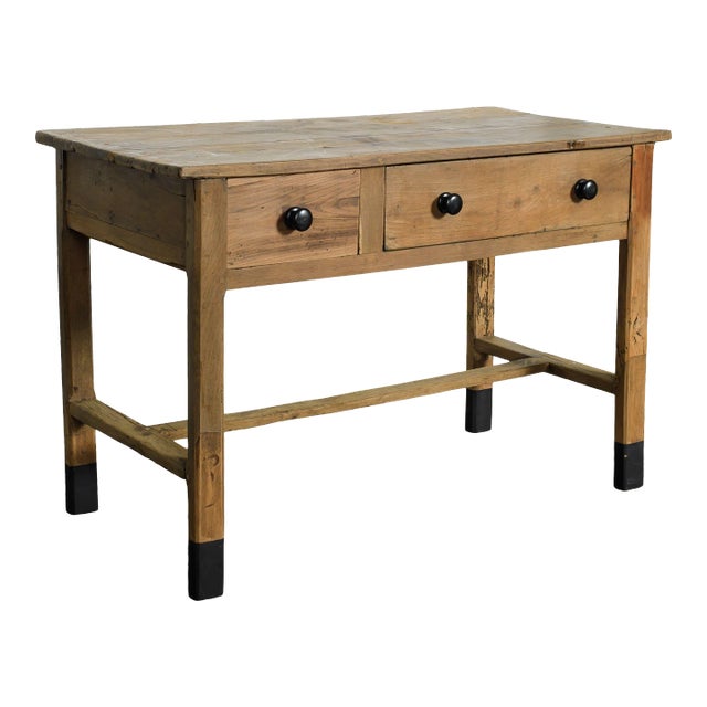 Vintage Dutch Wood Table With Drawers For Sale