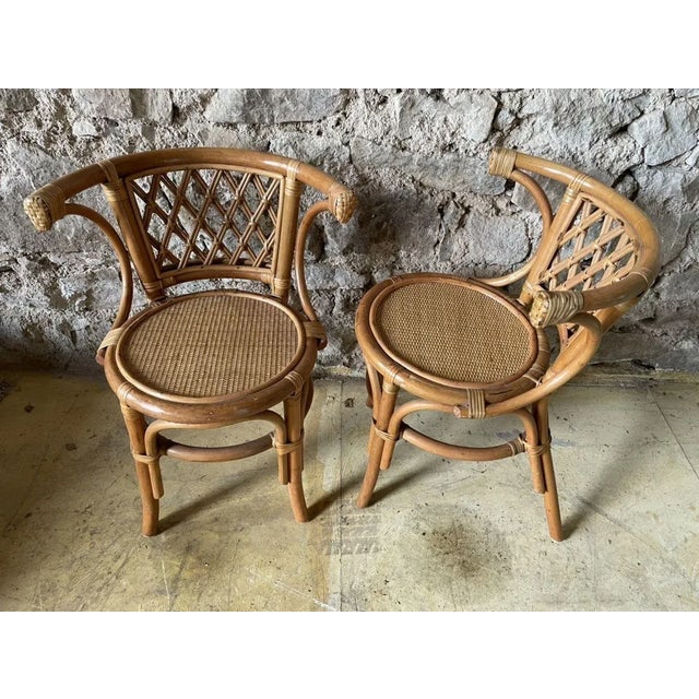 Wicker Table and Chairs, 1970s, Set of 3 For Sale - Image 3 of 18