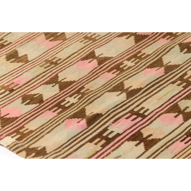 1950s Muted Brown and Beige Tribal Flatweave Rug For Sale - Image 4 of 10