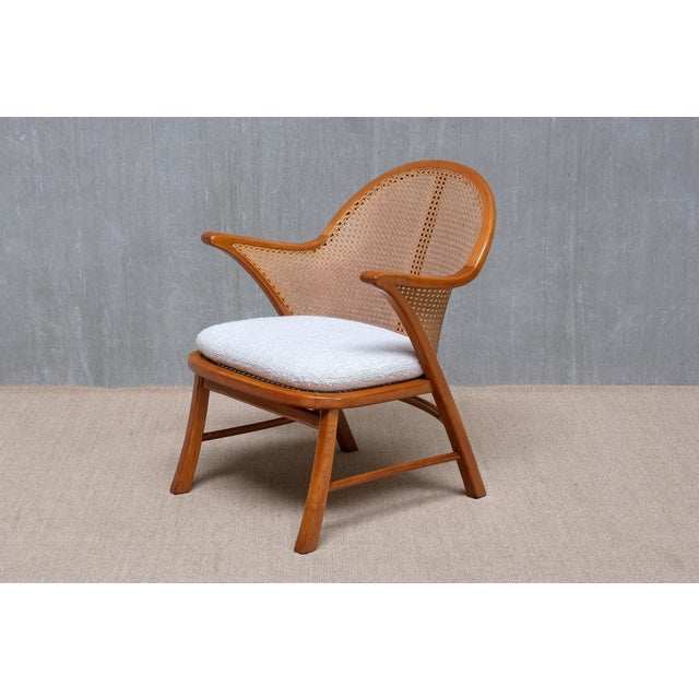 Mid-Century Modern Vintage Armchair in Cherry Wood and Cane and Bouclé by Frits Schlegel, Denmark, 1940s For Sale - Image 3 of 15