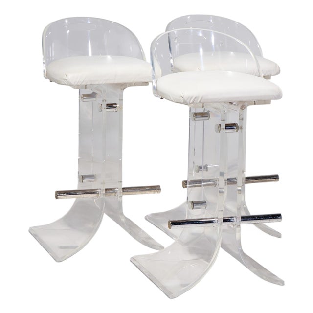 Charles Hollis Jones for Hill Manufacturing Mid Century Lucite Barstools - Set of 3 For Sale