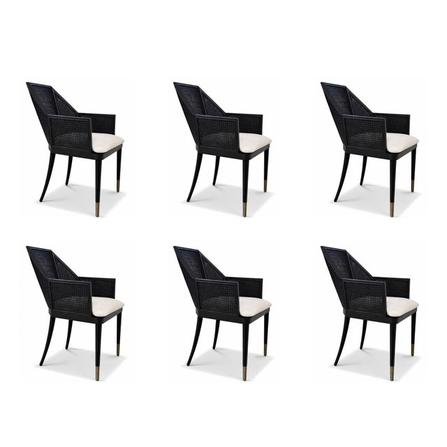 McGuire McGuire - Baker Furniture Black Cane Dining Chairs, Set of Six, Milling Road For Sale - Image 4 of 9