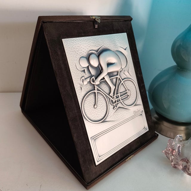 Brown 925 Sterling Silver Sheet Cycling Trophy Plaque from Ottaviani, Italy, 1970s For Sale - Image 8 of 10