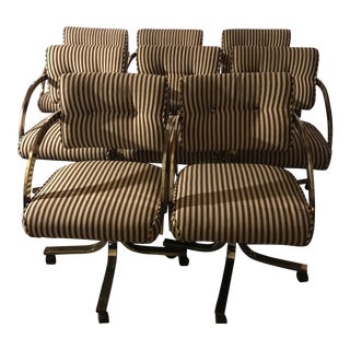 Milo Baughman Style Brass Desk Swivel Chairs - Set of 8 For Sale